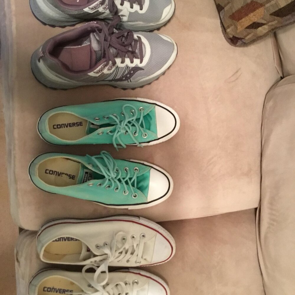 3 pairs ladies size 9 shoes.  Two Converse, one pair Saucony